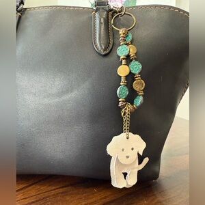Upcycled Beaded Bag Charm, Bracelet, Keychain Leather Dog Puppy